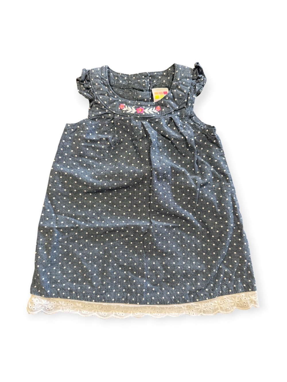 Healthtex Baby Girls' 6-9 Months Blue Polka Dot Dress with Lace Trim
